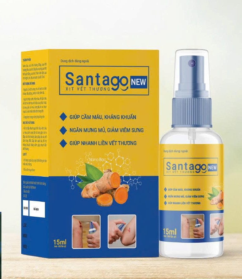 Dung dịch dùng ngoài xịt vết thương Santago Nano Bạc hộp 1 chai 15ml